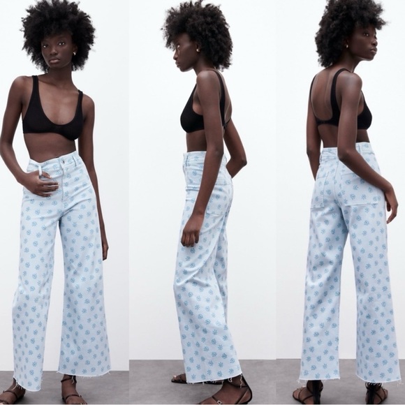 Zara Light Blue Marine Floral High Rise Jeans size 6 - Picture 6 of 10